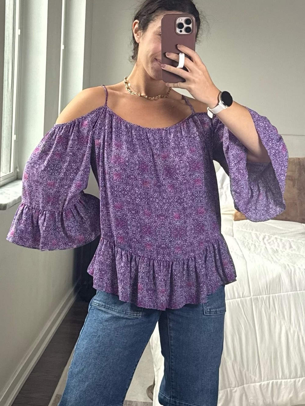 Aqua Brand Purple patterned off the shoulder top - small